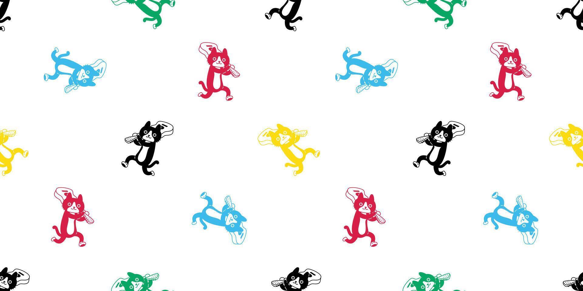 cat seamless pattern kitten calico guitar ukulele bass neko breed cartoon character pet tile background repeat wallpaper gift wrapping paper animal doodle illustration vector