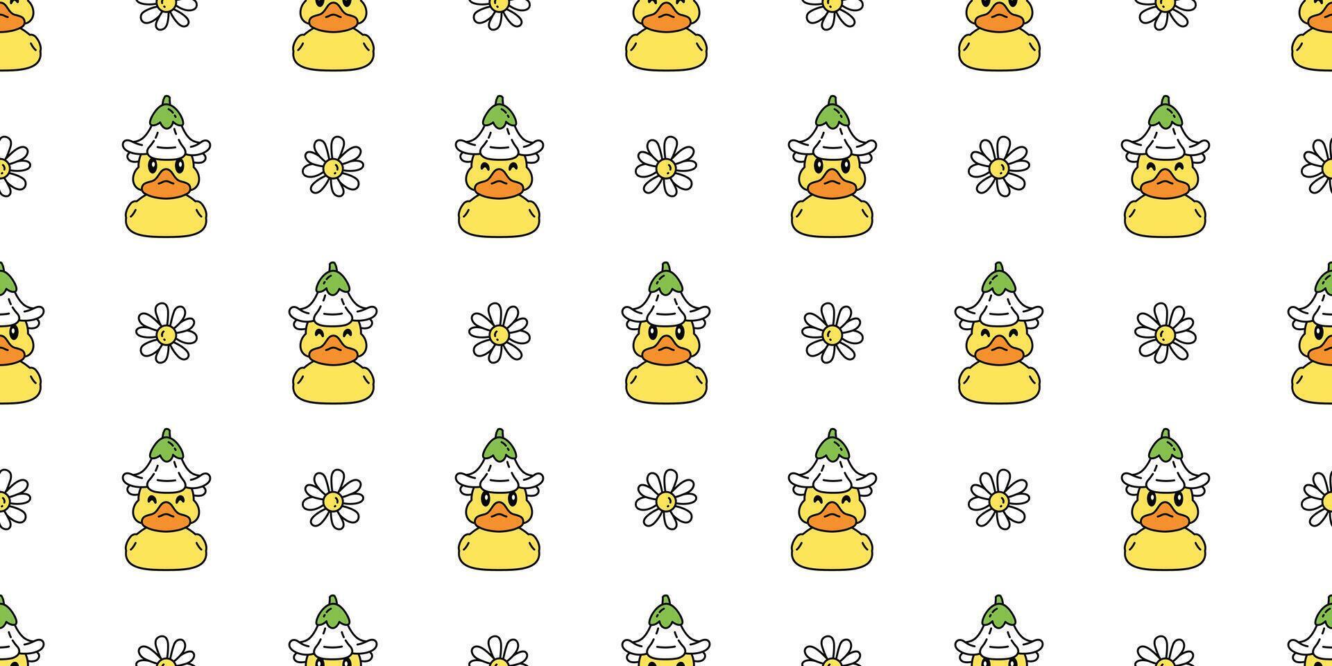 duck seamless pattern daisy flower rubber duck shower bathroom toy swimming pool bird chicken pet scarf isolated cartoon animal tile wallpaper repeat background doodle illustration pastel desig vector