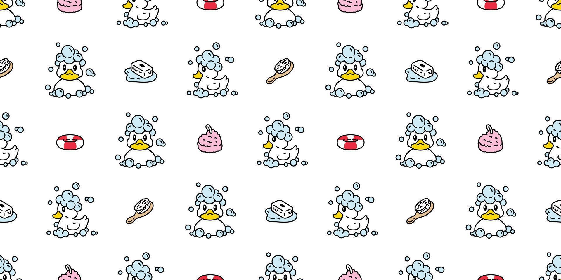 duck seamless pattern shower bathroom soap bubble toy bird chicken pet scarf isolated cartoon animal tile wallpaper repeat background doodle illustration design vector