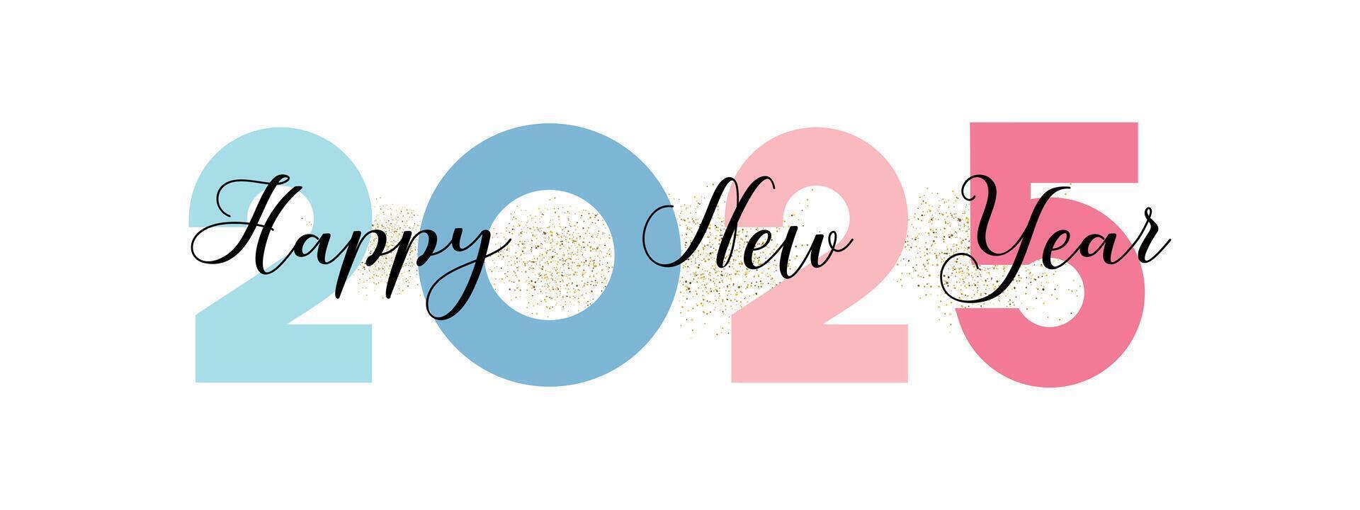 Logo 2025 with the inscription Happy New Year decorated with gold dust. vector