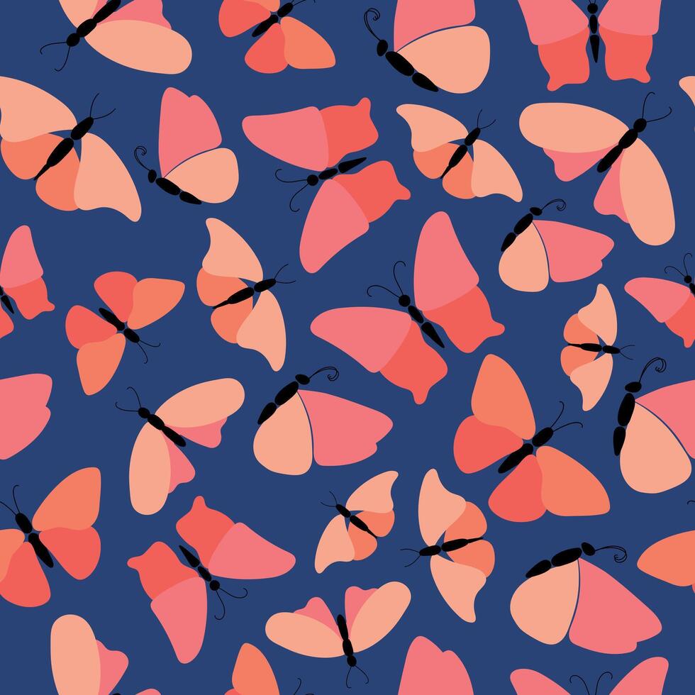 Seamless pattern with butterflies on a blue background. vector