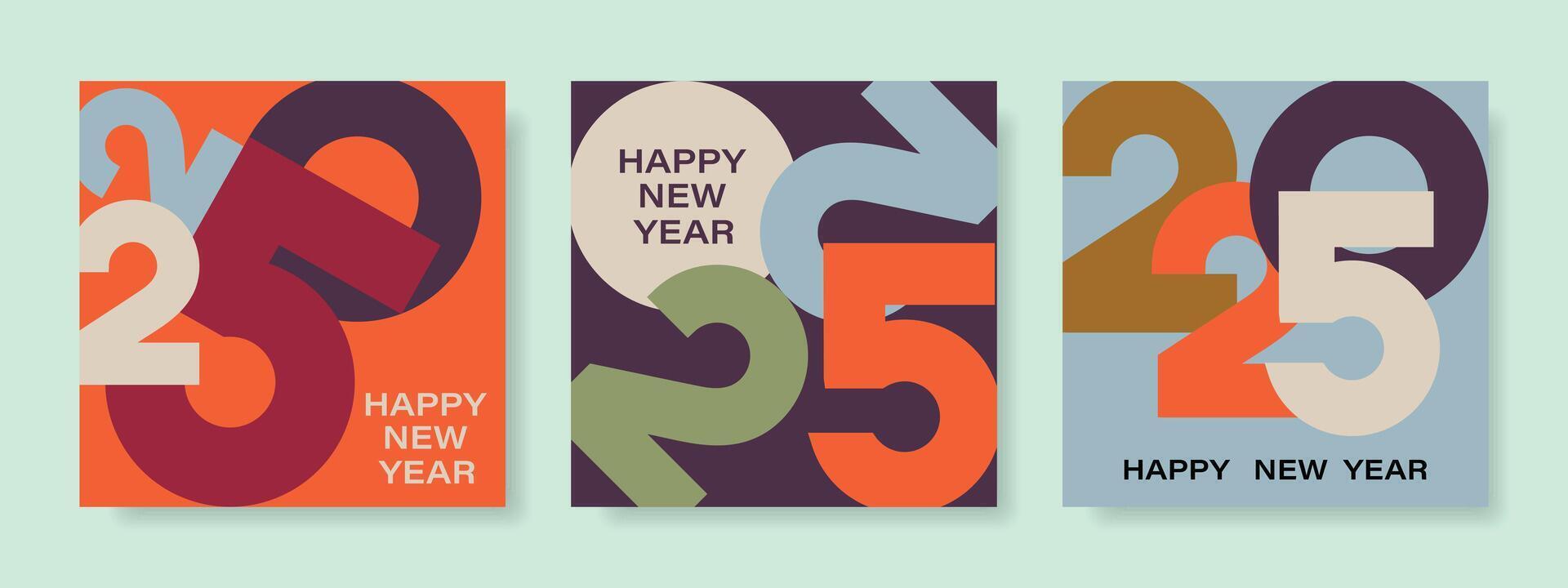 Creative concept of Happy New Year 2025 poster set. Design templates with typography logo 2025. vector