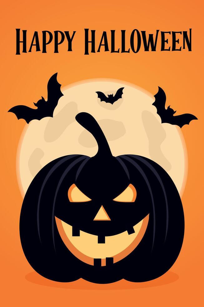 Halloween, bats, moon, scary pumpkin. Happy Halloween. vector