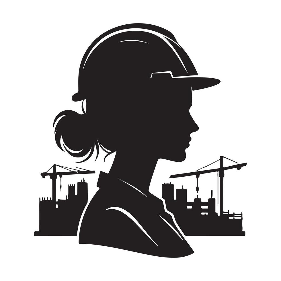 Profile silhouette of a female architect, engineer or construction worker. illustration with white background vector