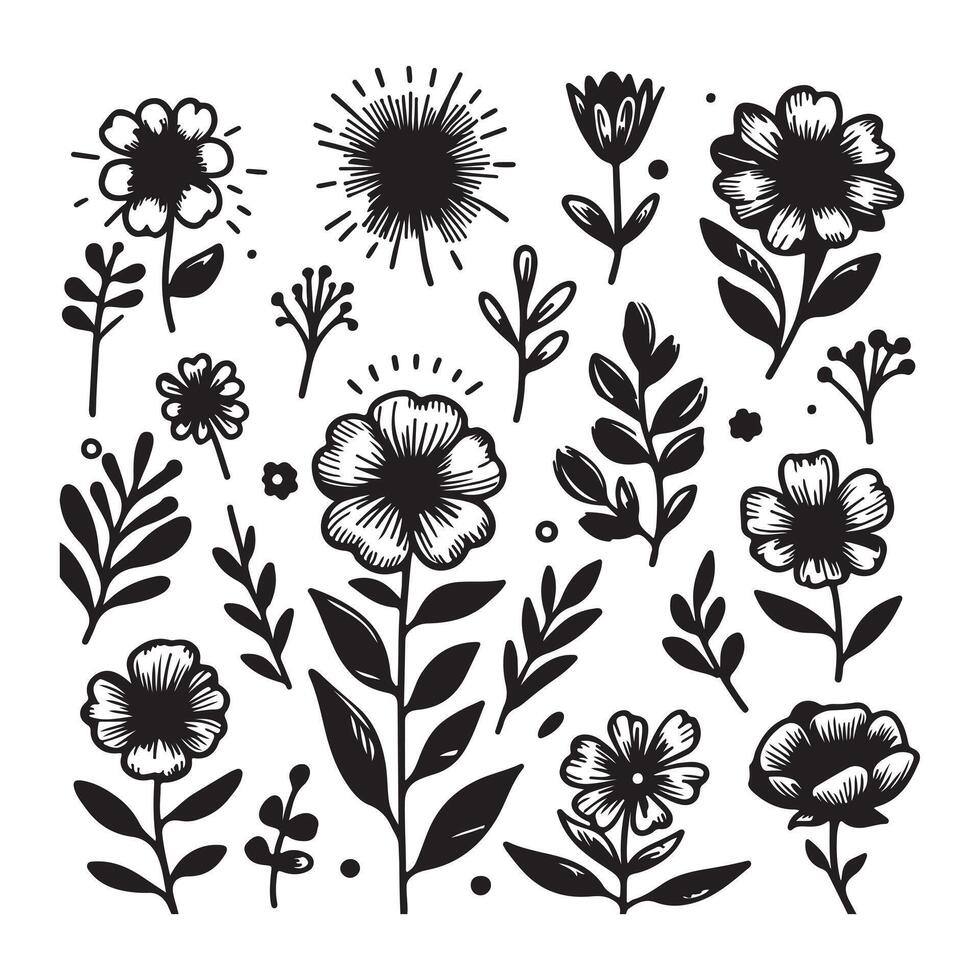 Hand drawn flower doodles. Hand drawn sketch of spring flower plant. simple flower with white background vector