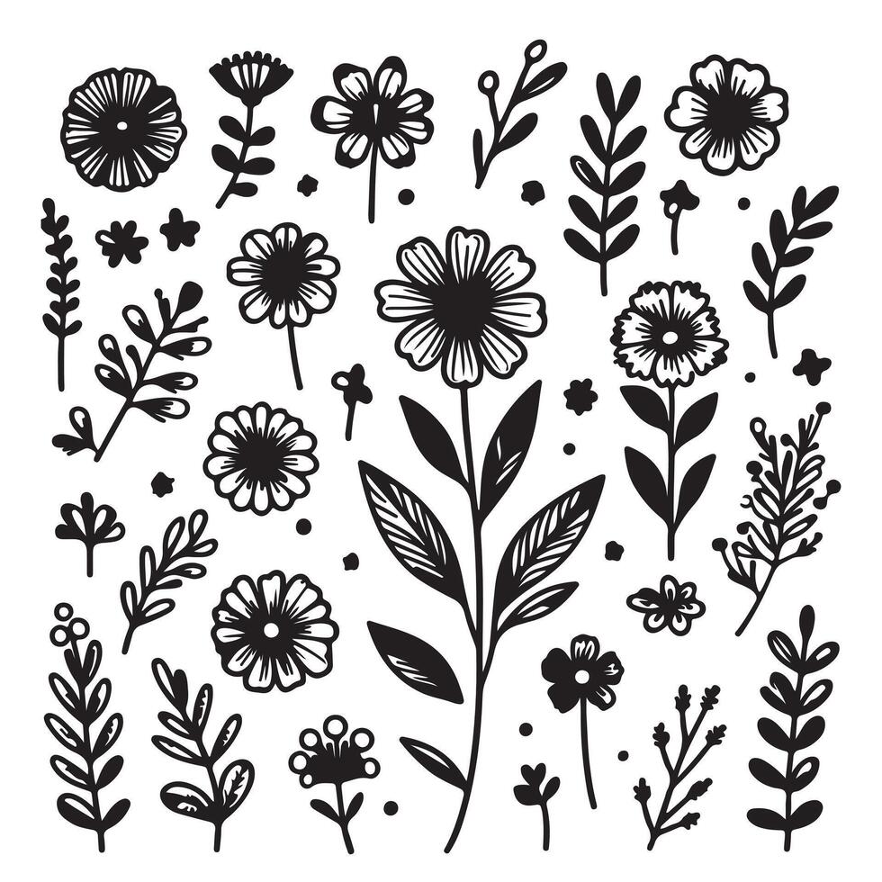Hand drawn flower doodles. Hand drawn sketch of spring flower plant. simple flower with white background vector