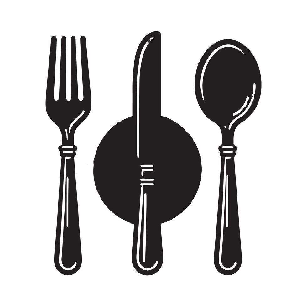 Set of fork, knife, spoon. Logotype menu. Set in flat style. Silhouette of cutlery. illustration vector