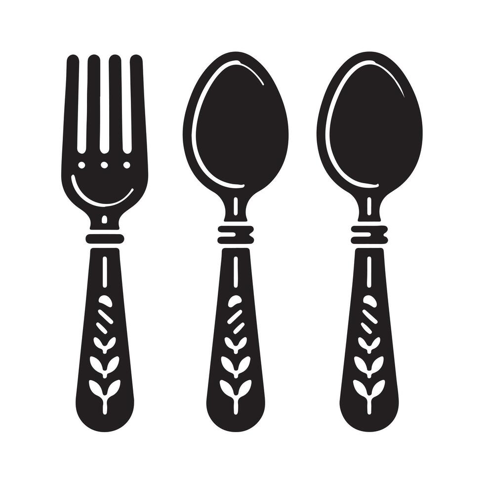 Set of fork, knife, spoon. Logotype menu. Set in flat style. Silhouette of cutlery. illustration vector