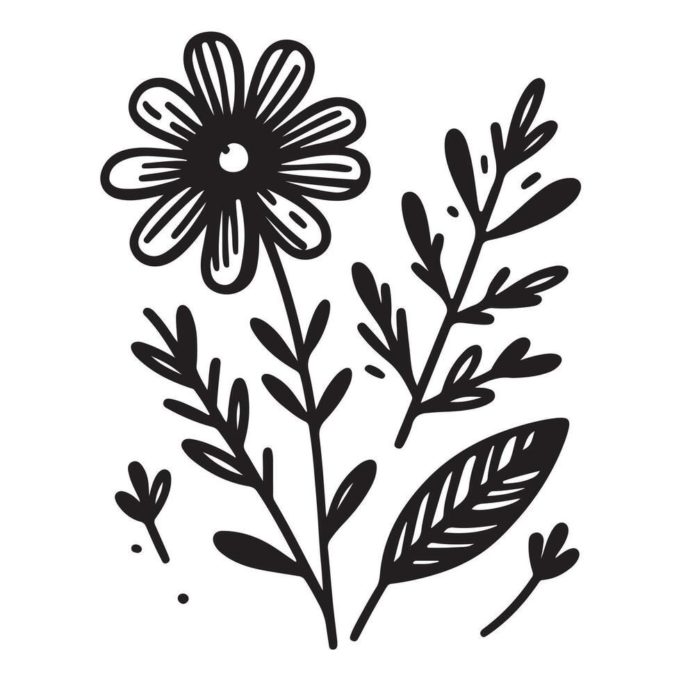 Hand drawn flower doodles. Hand drawn sketch of spring flower plant. simple flower with white background vector