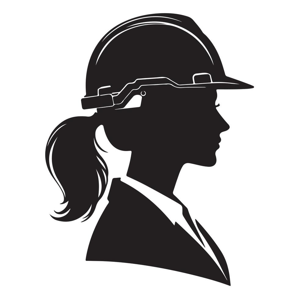 Profile silhouette of a female architect, engineer or construction worker. illustration with white background vector