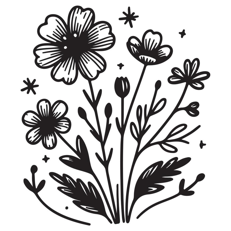 Hand drawn flower doodles. Hand drawn sketch of spring flower plant. simple flower with white background vector