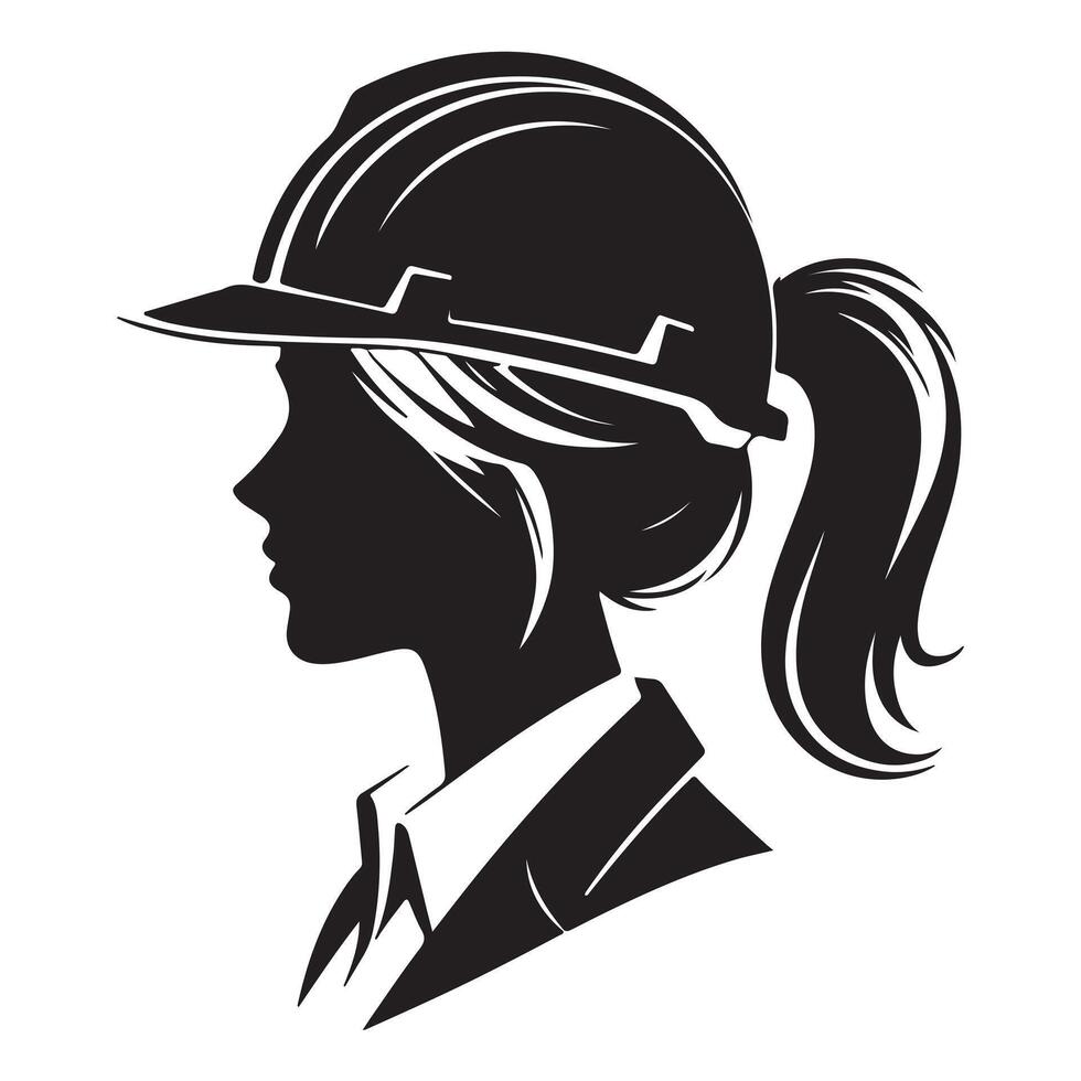 Profile silhouette of a female architect, engineer or construction worker. illustration with white background vector