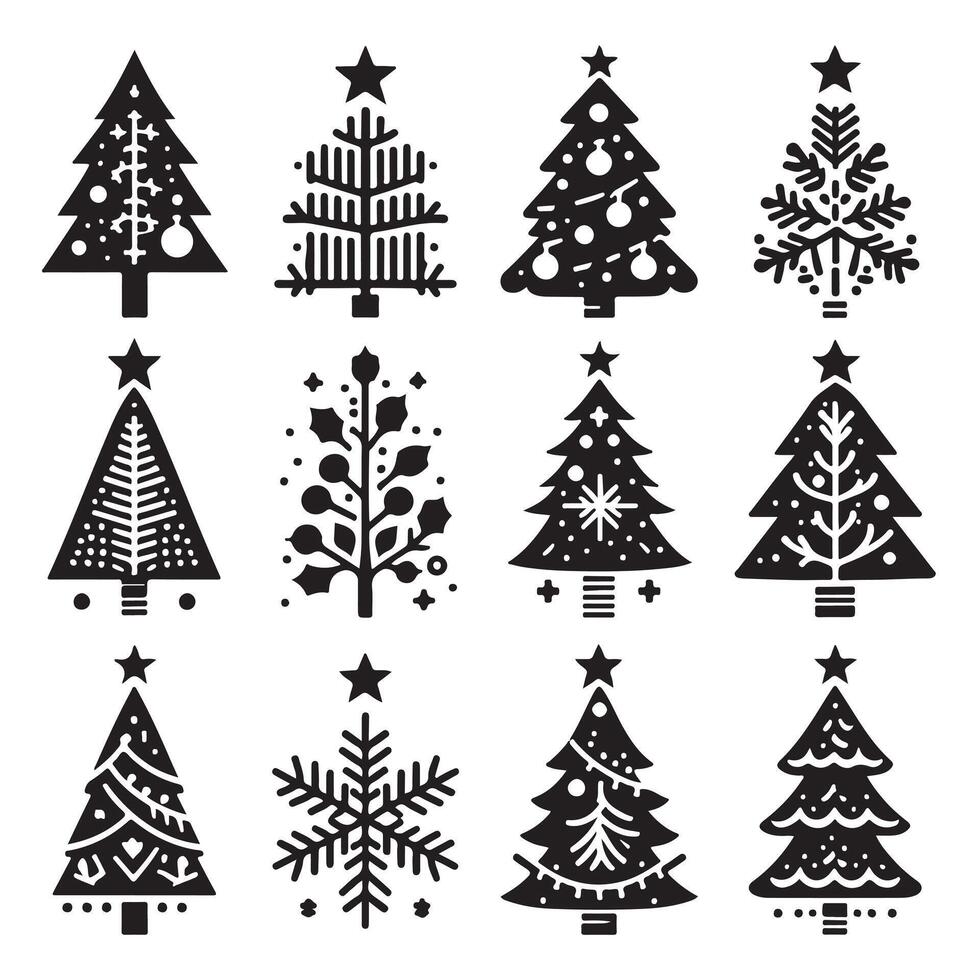 Christmas tree icon set. illustration of pine silhouette vector