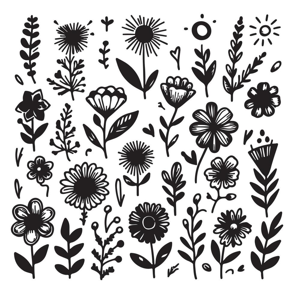 Hand drawn flower doodles. Hand drawn sketch of spring flower plant. simple flower with white background vector