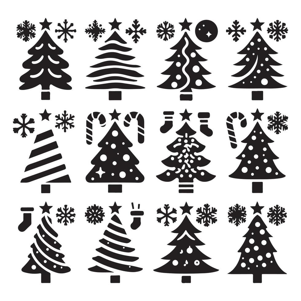 Christmas tree icon set. illustration of pine silhouette vector