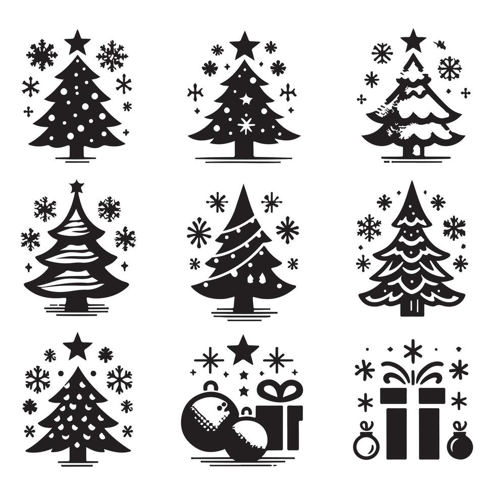 Christmas tree icon set. illustration of pine silhouette vector