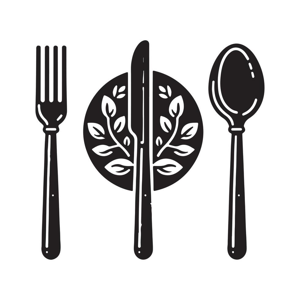Set of fork, knife, spoon. Logotype menu. Set in flat style. Silhouette of cutlery. illustration vector