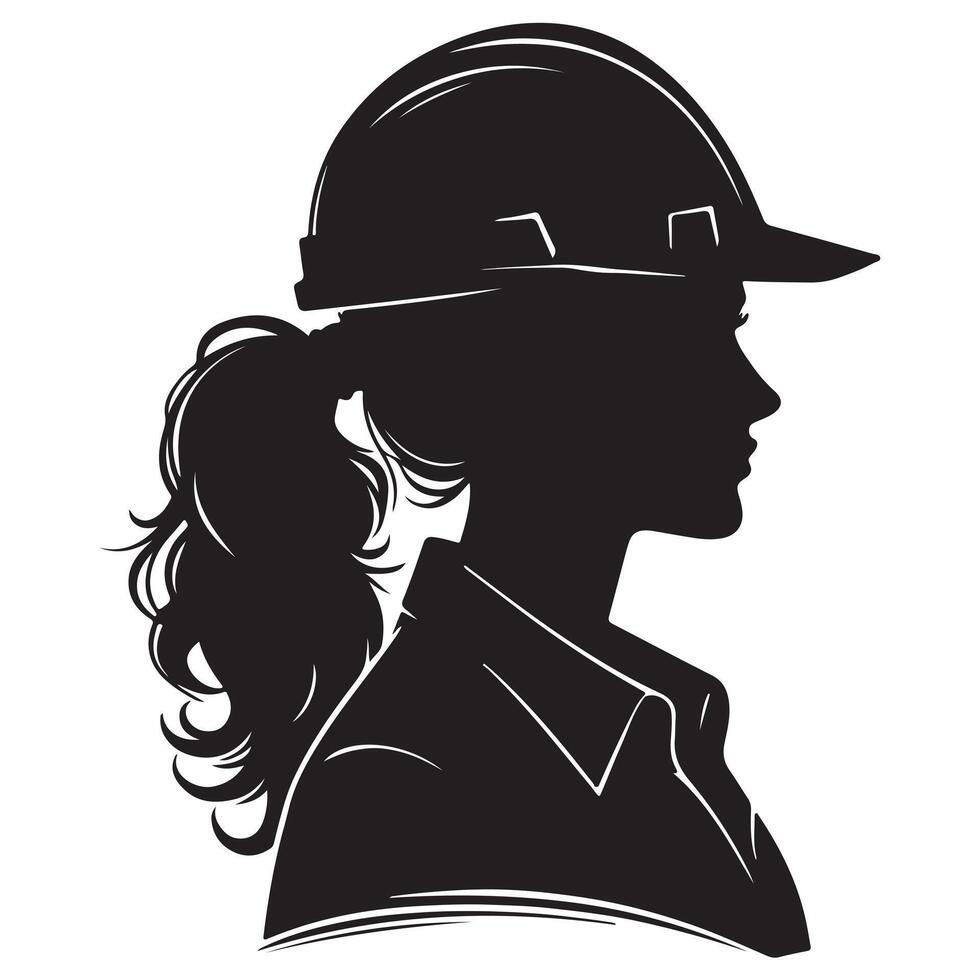 Profile silhouette of a female architect, engineer or construction worker. illustration with white background vector