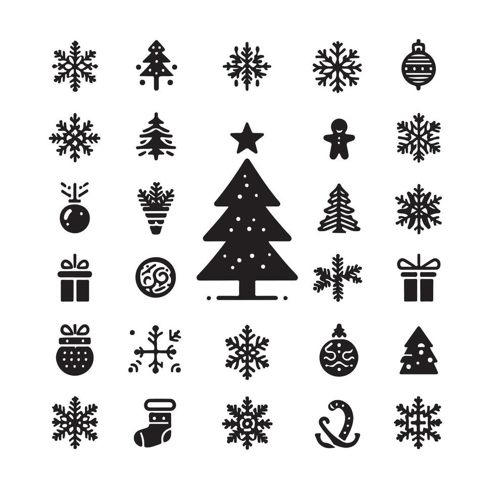 Christmas tree icon set. illustration of pine silhouette vector