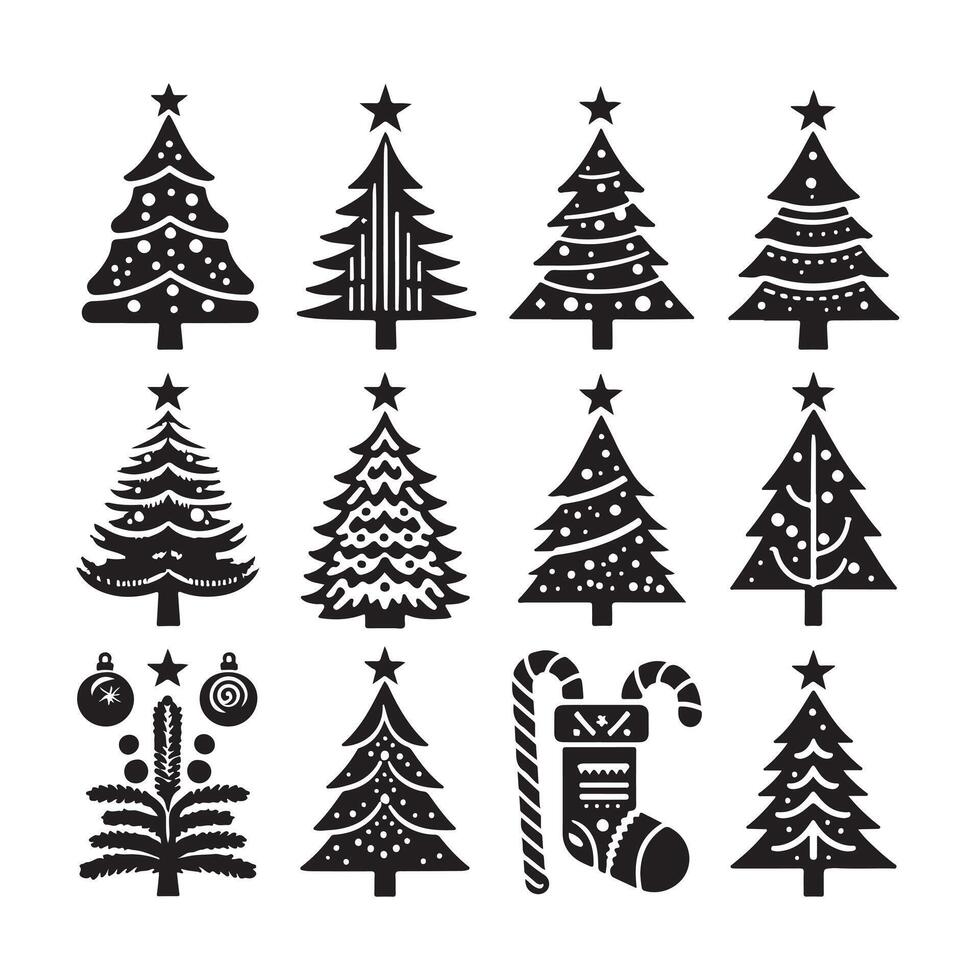 Christmas tree icon set. illustration of pine silhouette vector