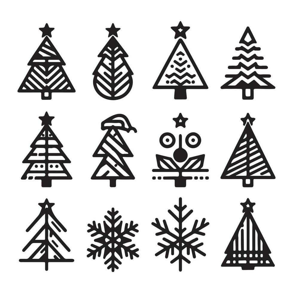 Christmas tree icon set. illustration of pine silhouette vector