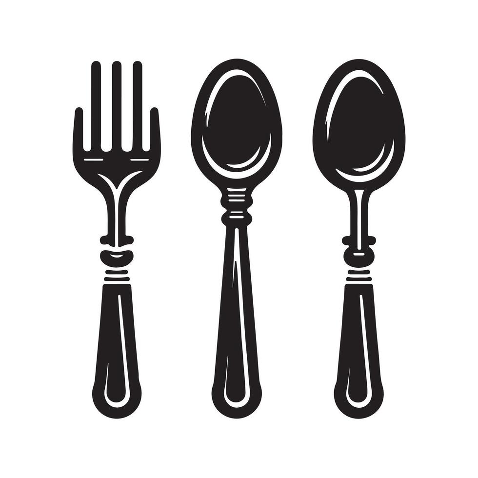 Set of fork, knife, spoon. Logotype menu. Set in flat style. Silhouette of cutlery. illustration vector