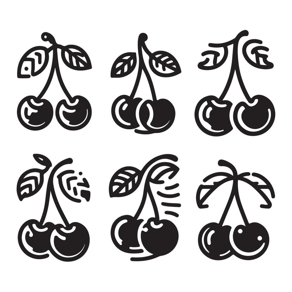 a single-line black cherry silhouette set with a white background vector