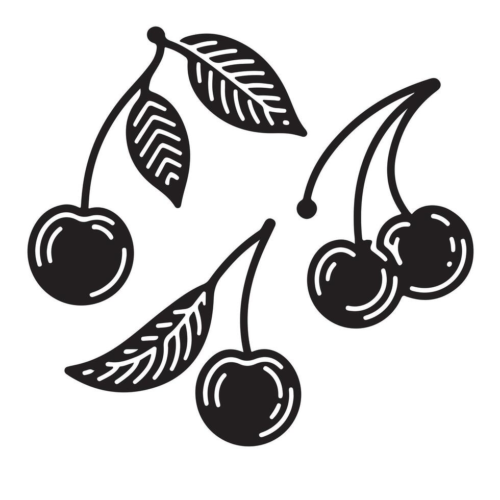 a single-line black cherry silhouette set with a white background vector