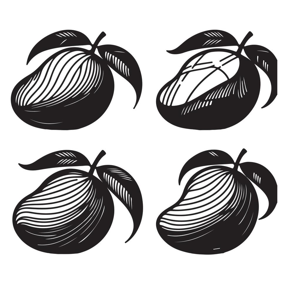 A single line black mango silhouette set of white background vector