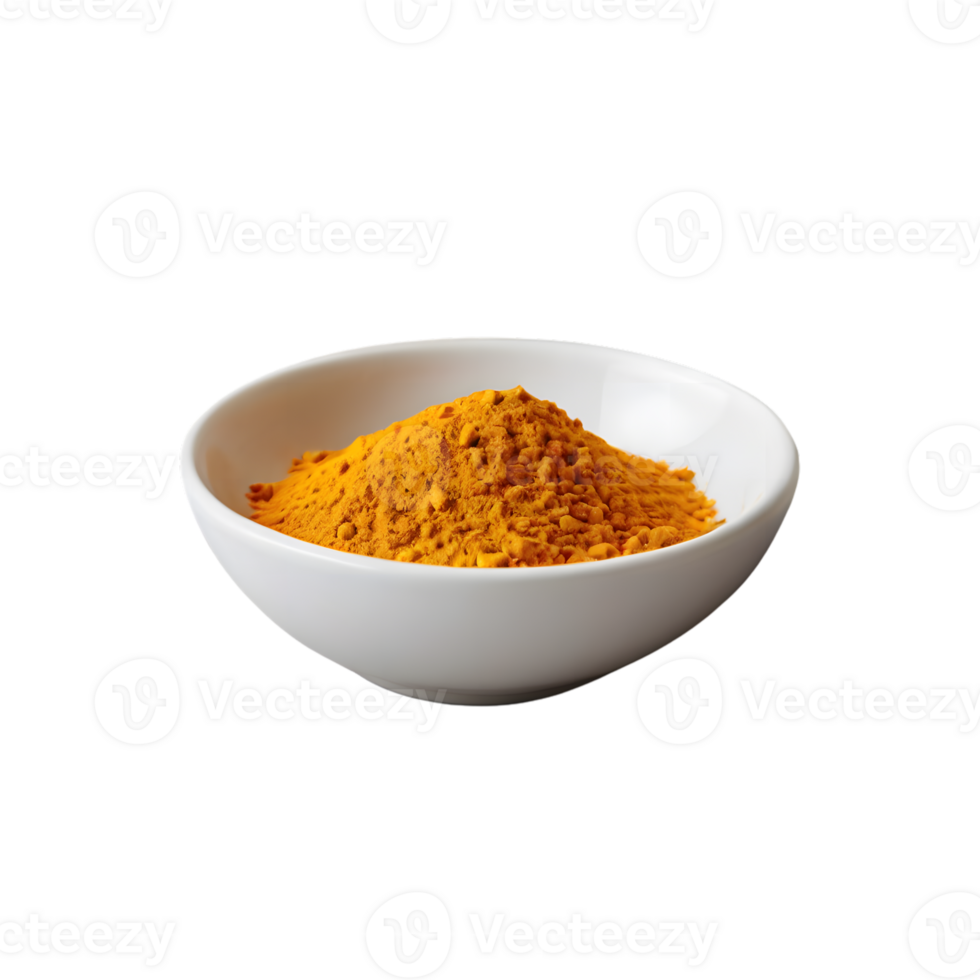 Turmeric powder in a white bowl isolated on transparent background png