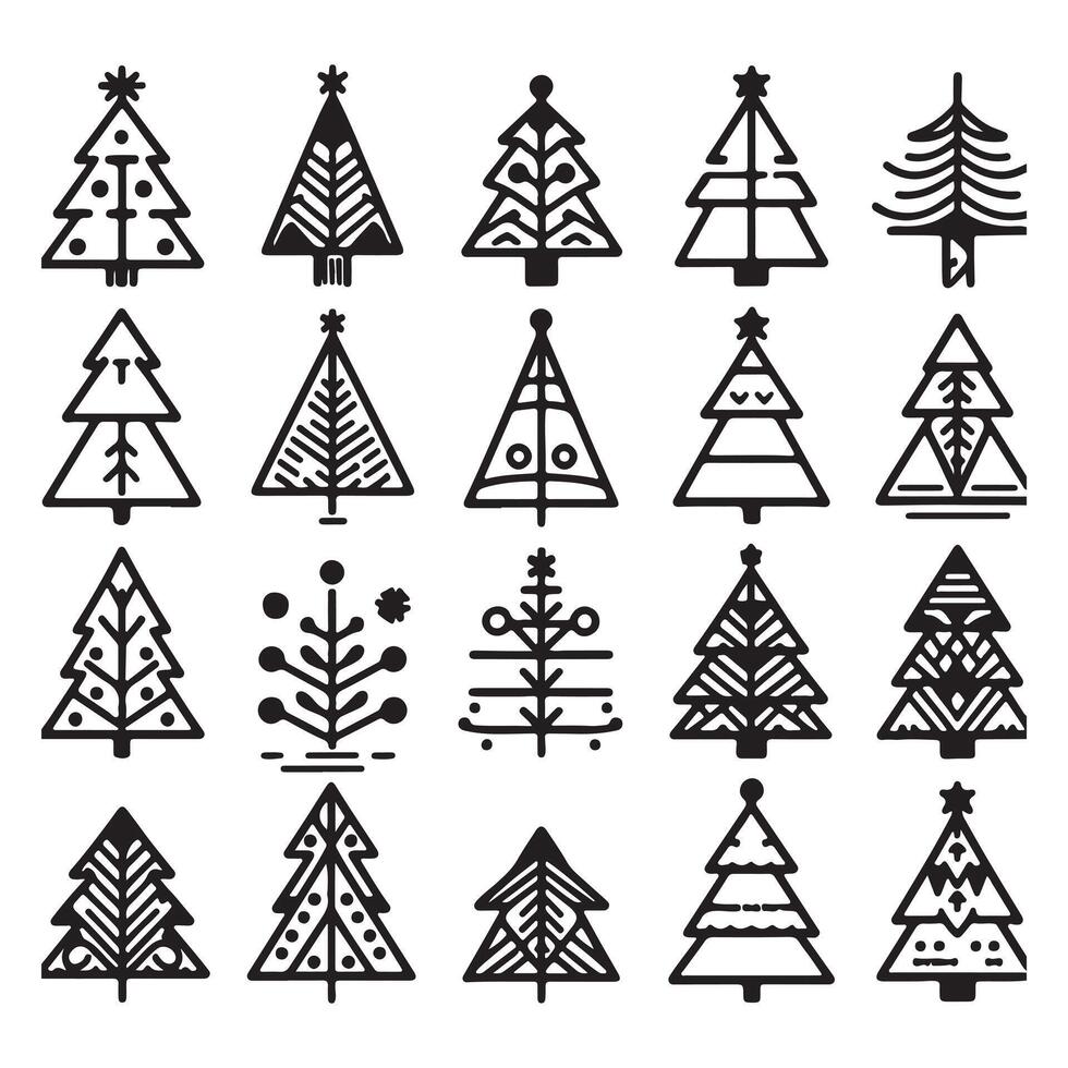 Christmas tree icon set. illustration of pine silhouette vector