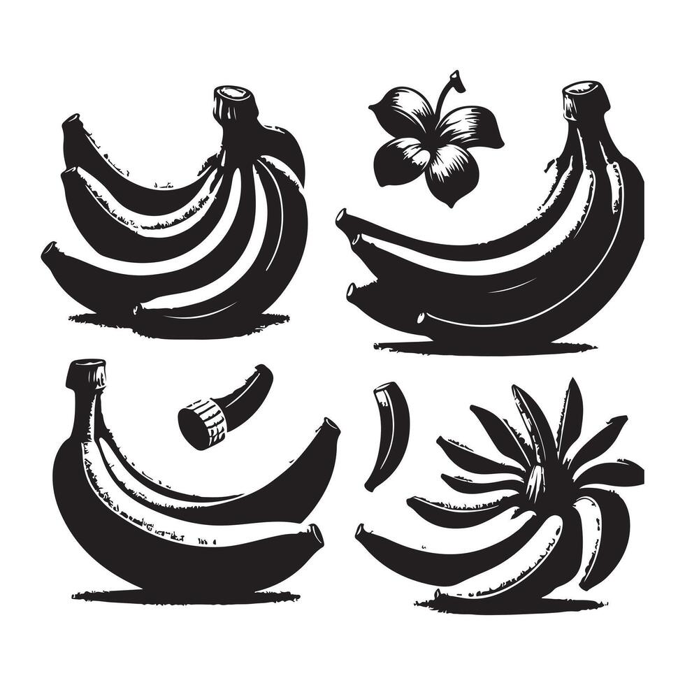 a single-line black banana silhouette set with a white background vector