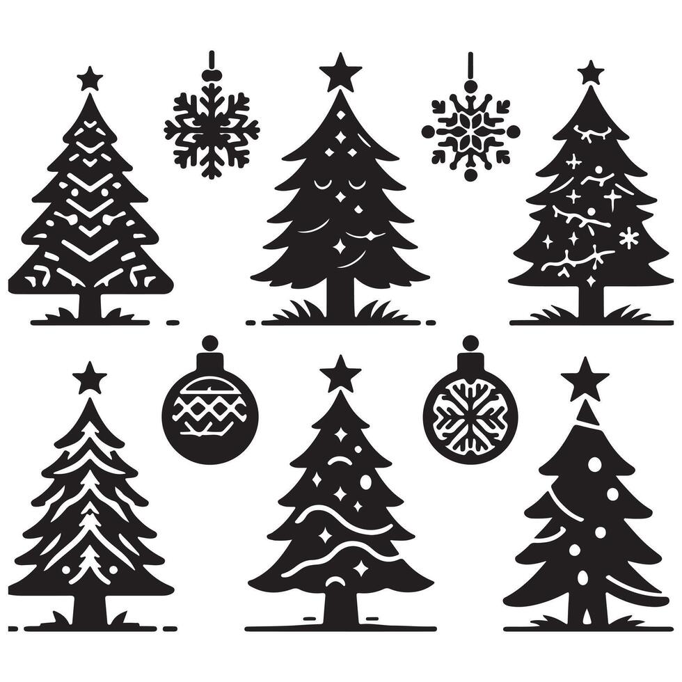 Christmas tree icon set. illustration of pine silhouette vector