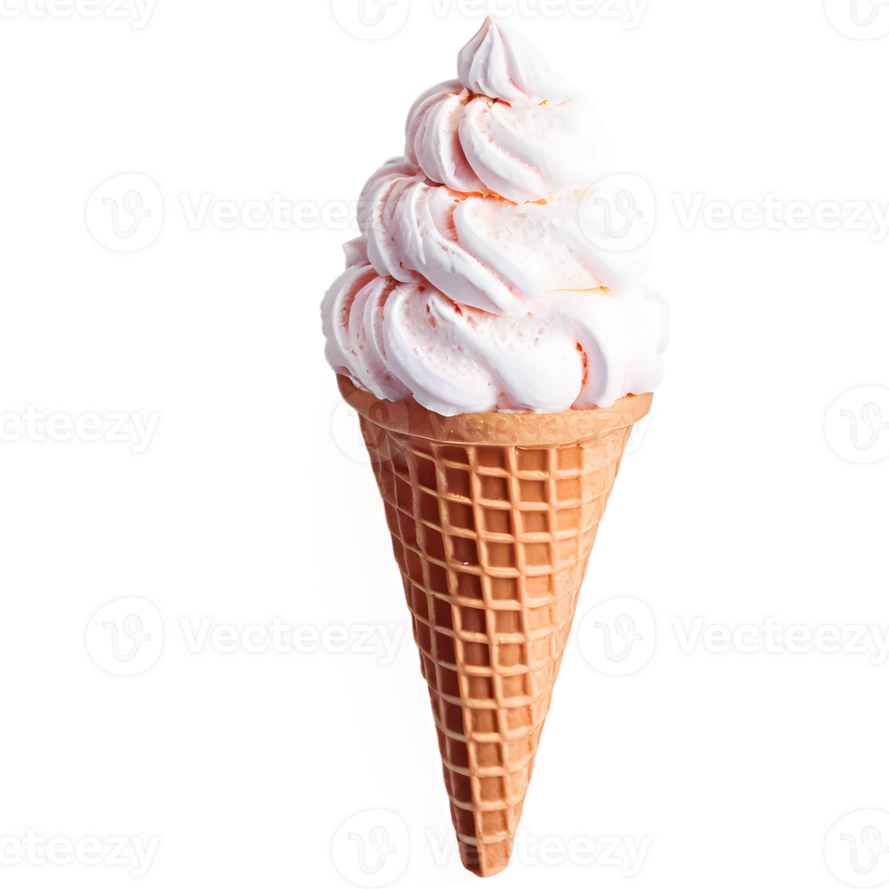 Delicious ice cream cone with whipped cream texture isolated on transparent background png