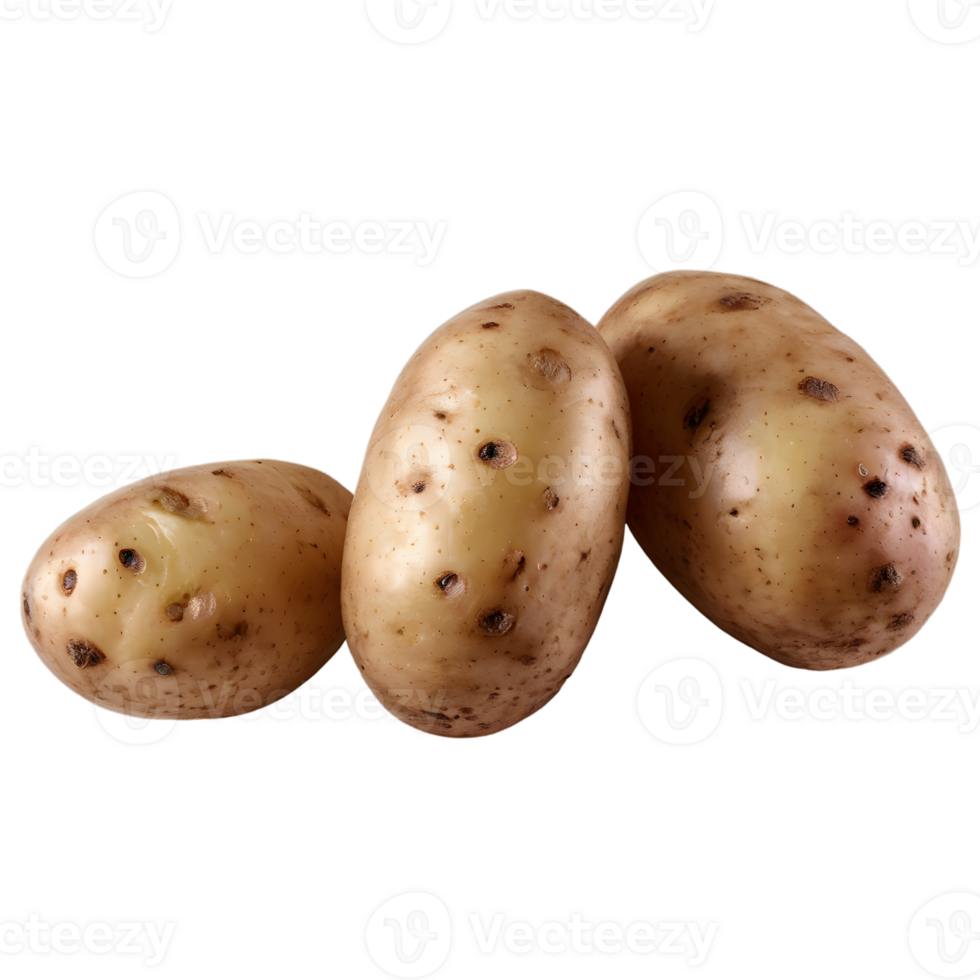 Three fresh potatoes isolated on transparent background png