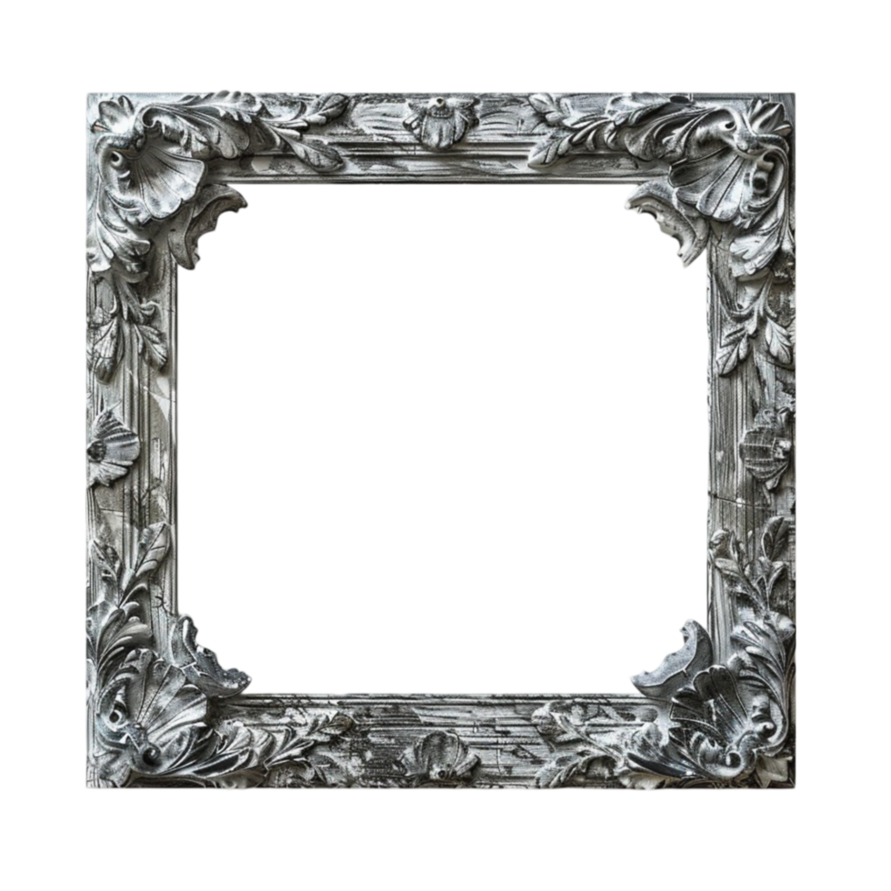 an ornate frame with a silver finish png