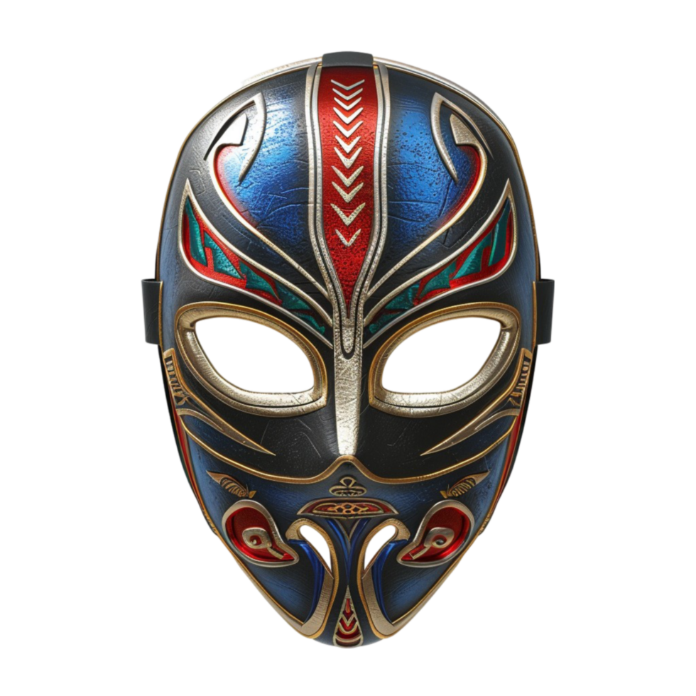 a blue and red mask with a tribal design png