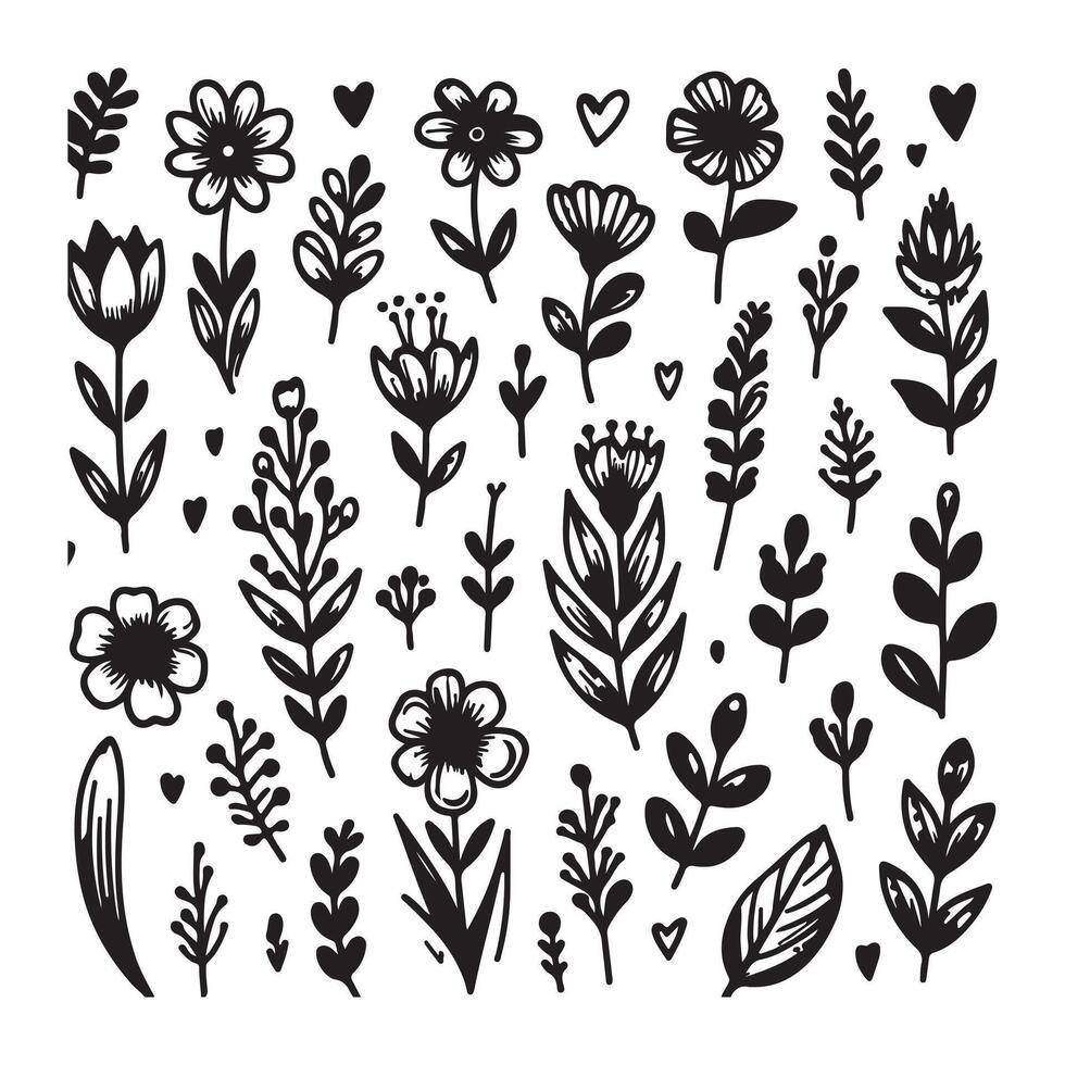 Hand drawn flower doodles. Hand drawn sketch of spring flower plant. simple flower with white background vector