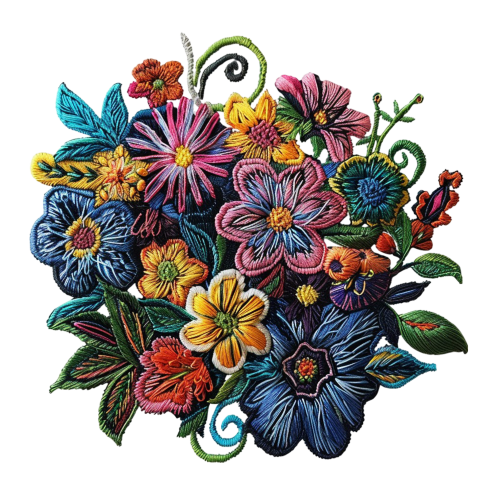a bouquet of flowers embroidered png