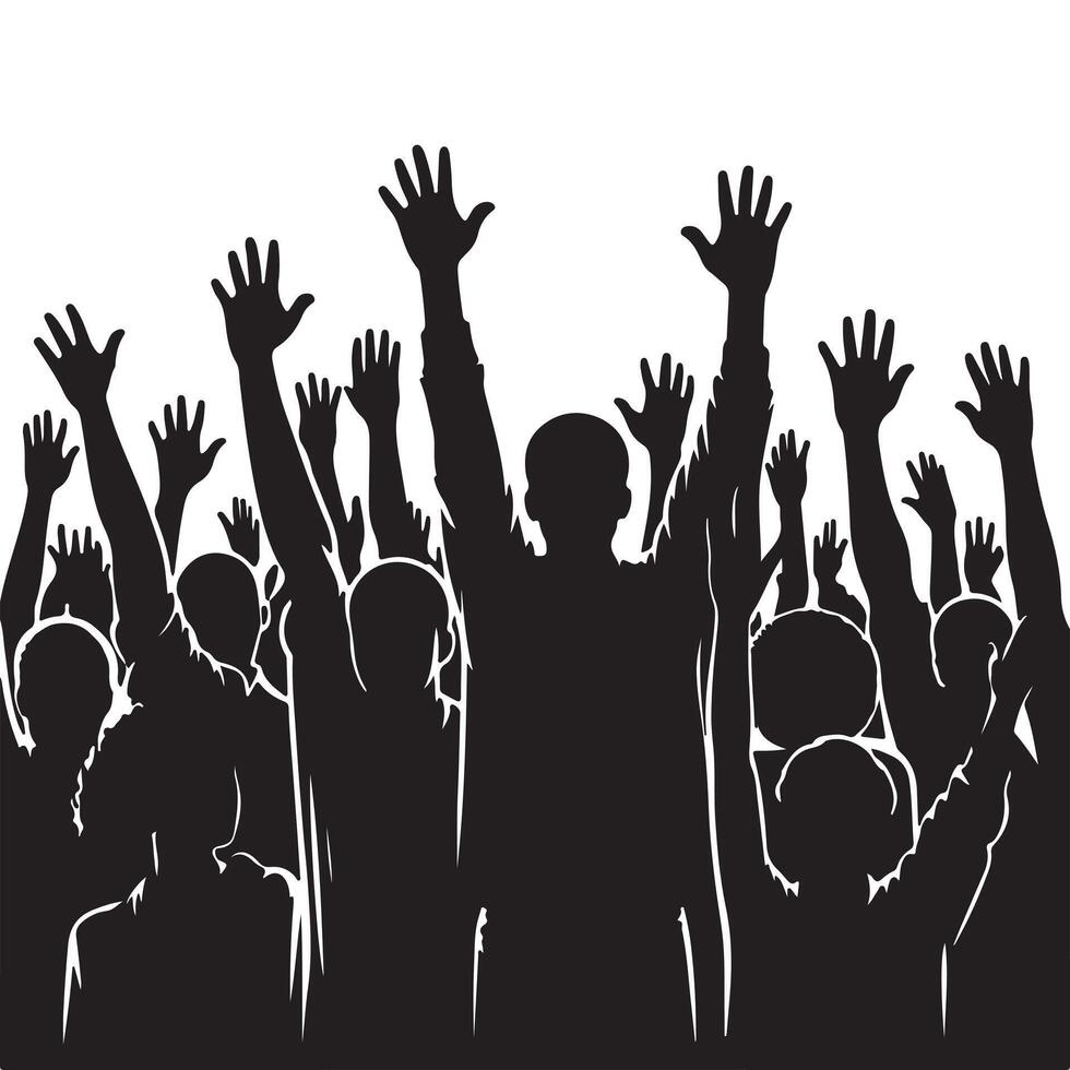 people raised hands with white background vector