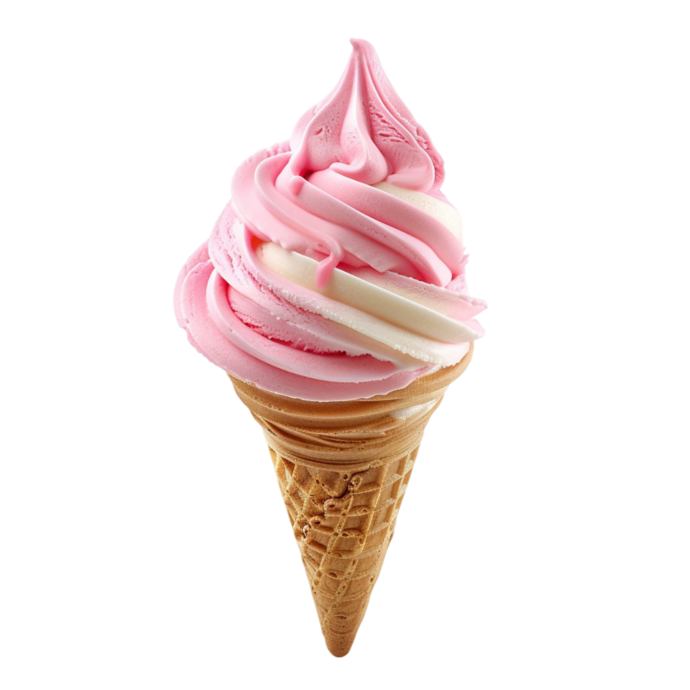 ice cream cone with pink and white frosting on top png
