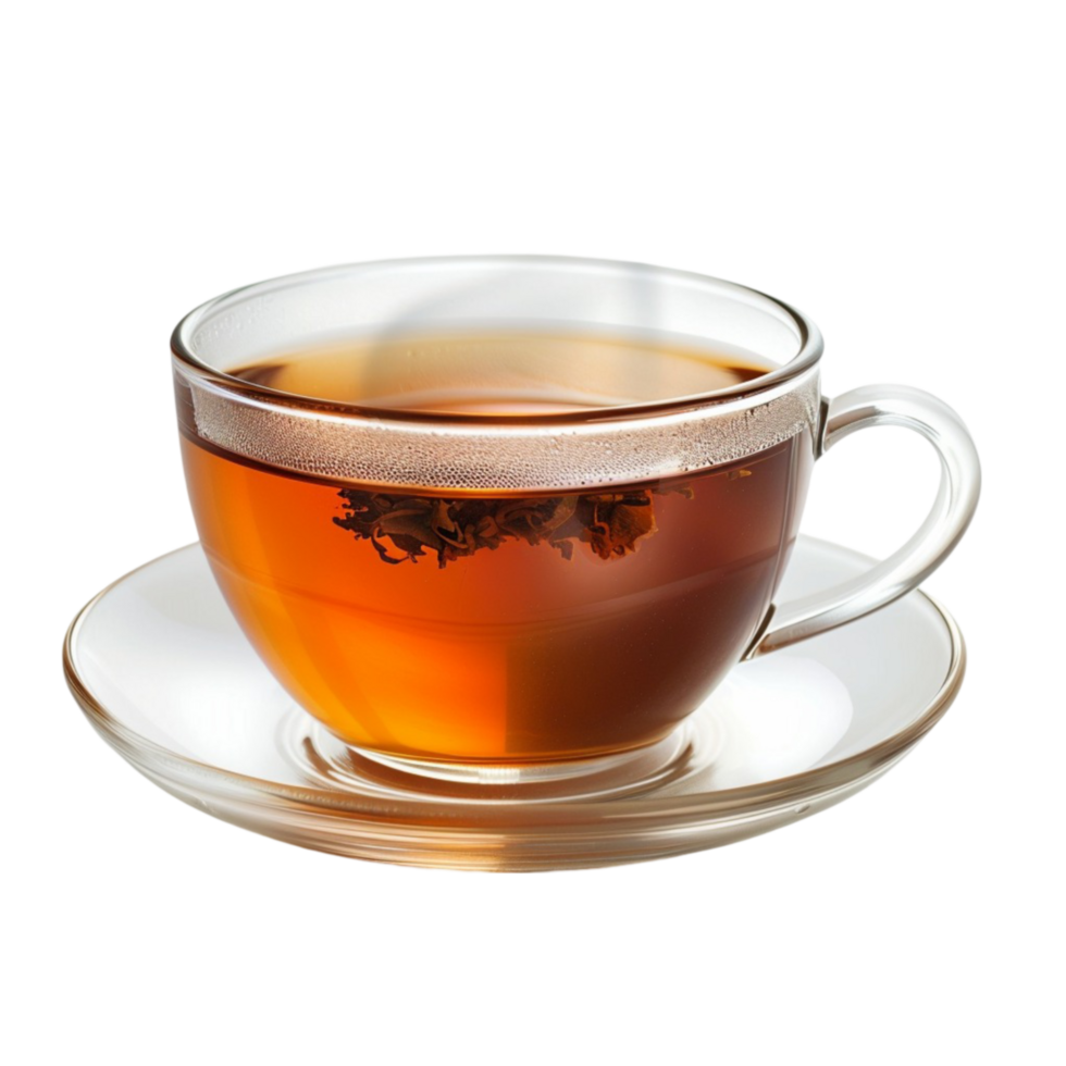 a cup of tea on a saucer with a leaf png
