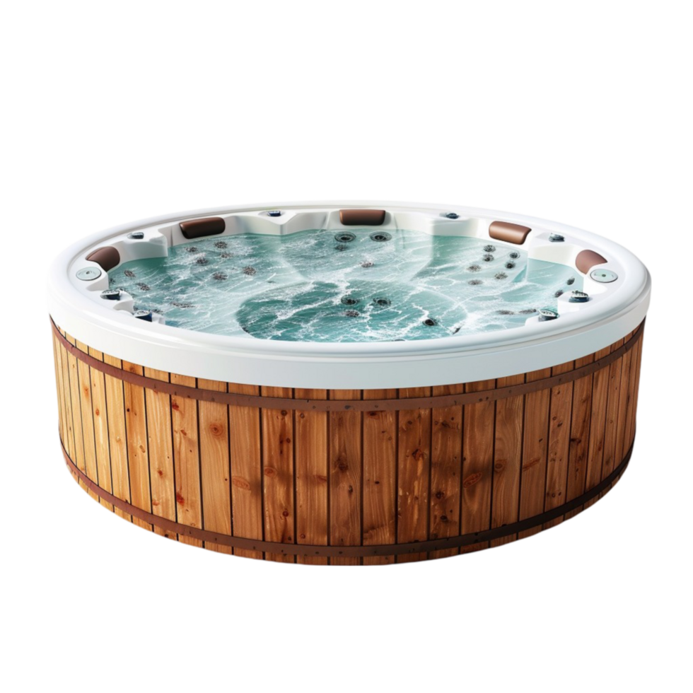 a hot tub with wooden deck and water png