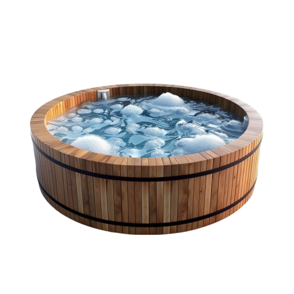 a wooden hot tub with ice in it png