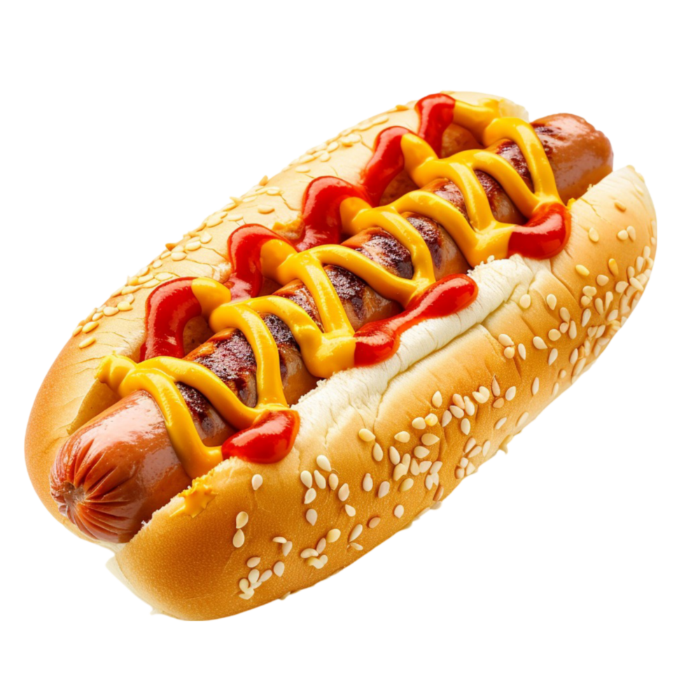 hot dog with mustard and ketchup on a bun png