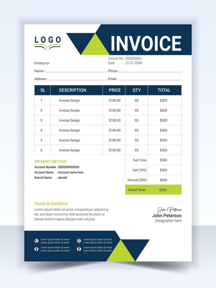 Invoice minimal design template. Bill form business invoice accounting vector