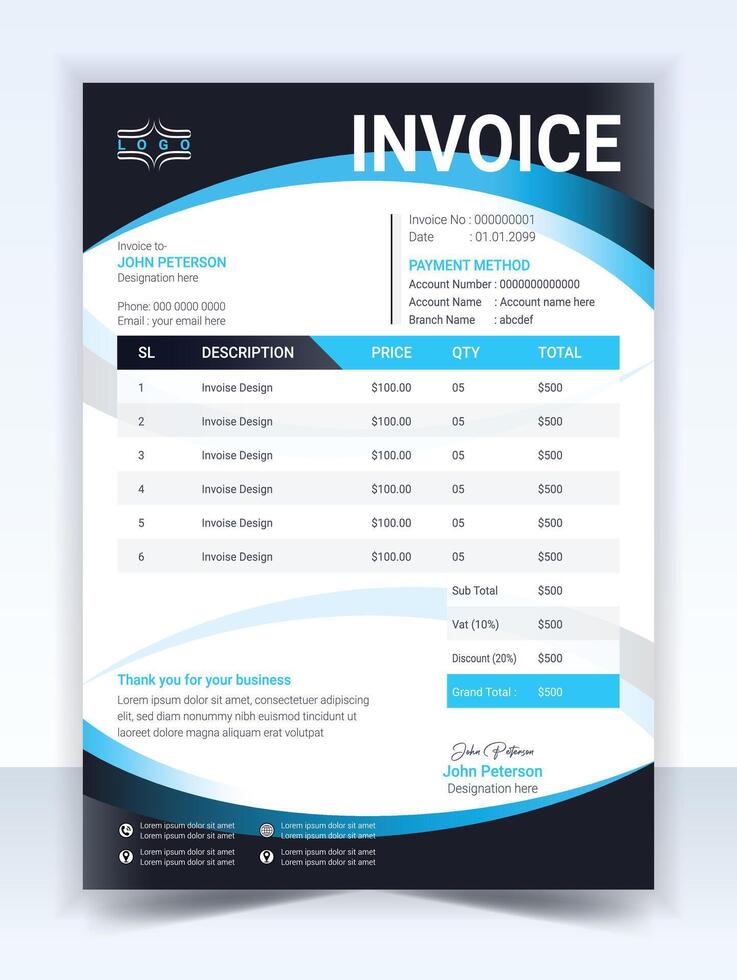 Invoice minimal design template. Bill form business invoice accounting vector