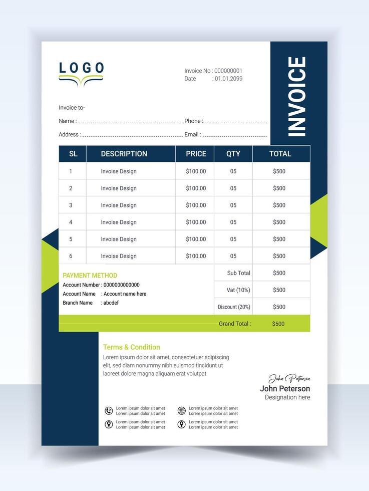 Invoice minimal design template. Bill form business invoice accounting vector