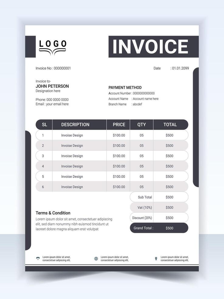 Minimal Invoice Template, Corporate design, Elegant and clean vector