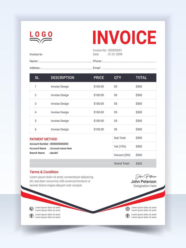 Invoice minimal design template. Bill form business invoice accounting vector